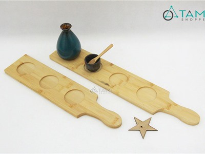 Đế lót ly gỗ dạng thớt dài có tay cầm số 32